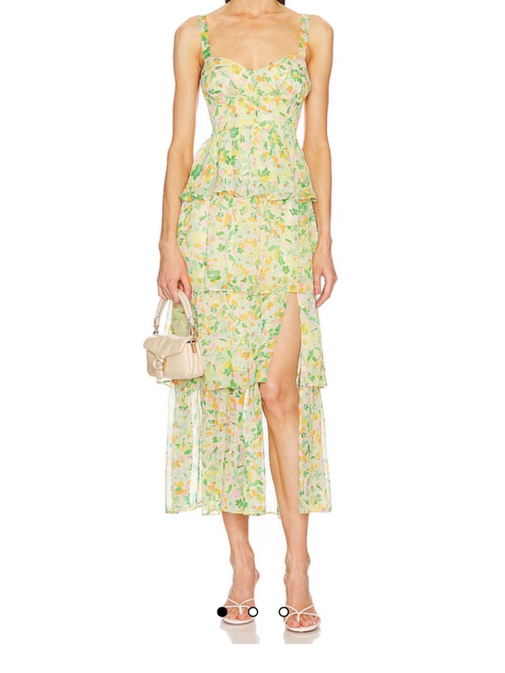 NWT ASTR The Label Yellow and Green Floral Tiered Midi Dress